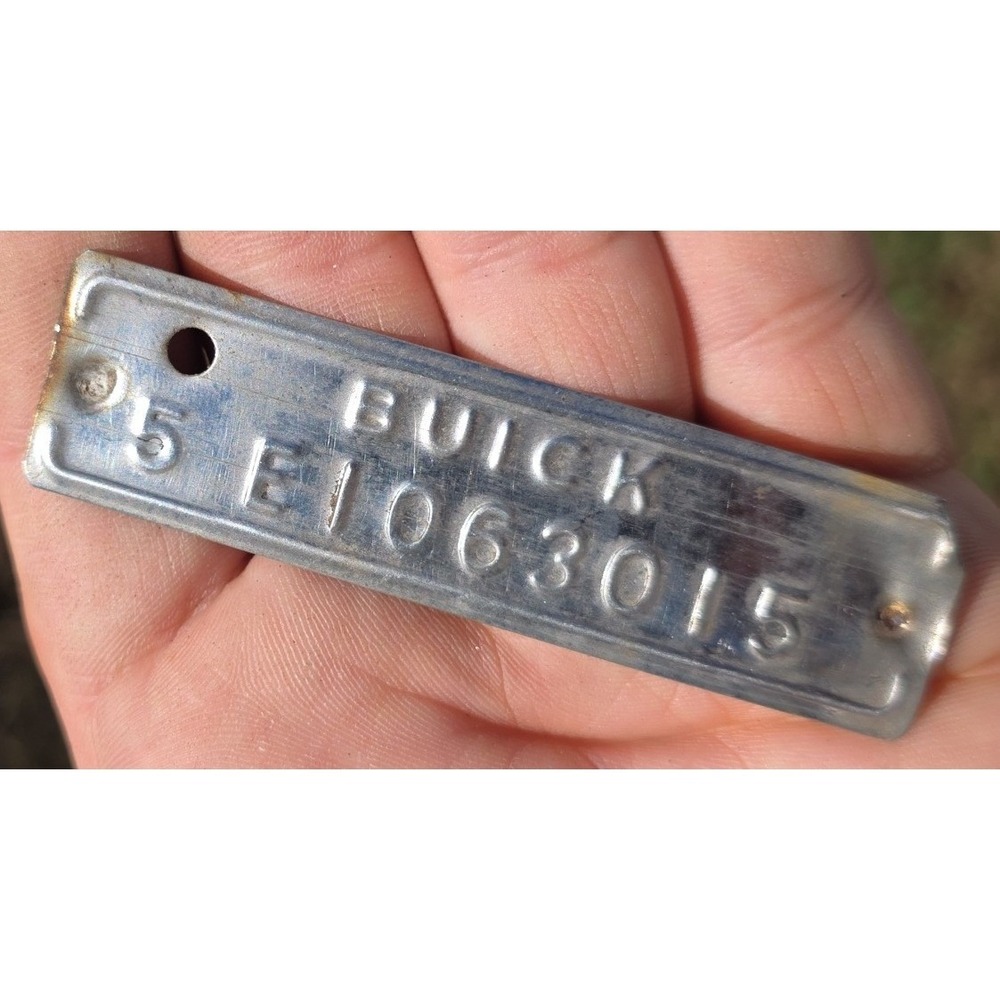 Vintage Buick Metal Data Tag Plate Part Number 5 E1063015 Silver